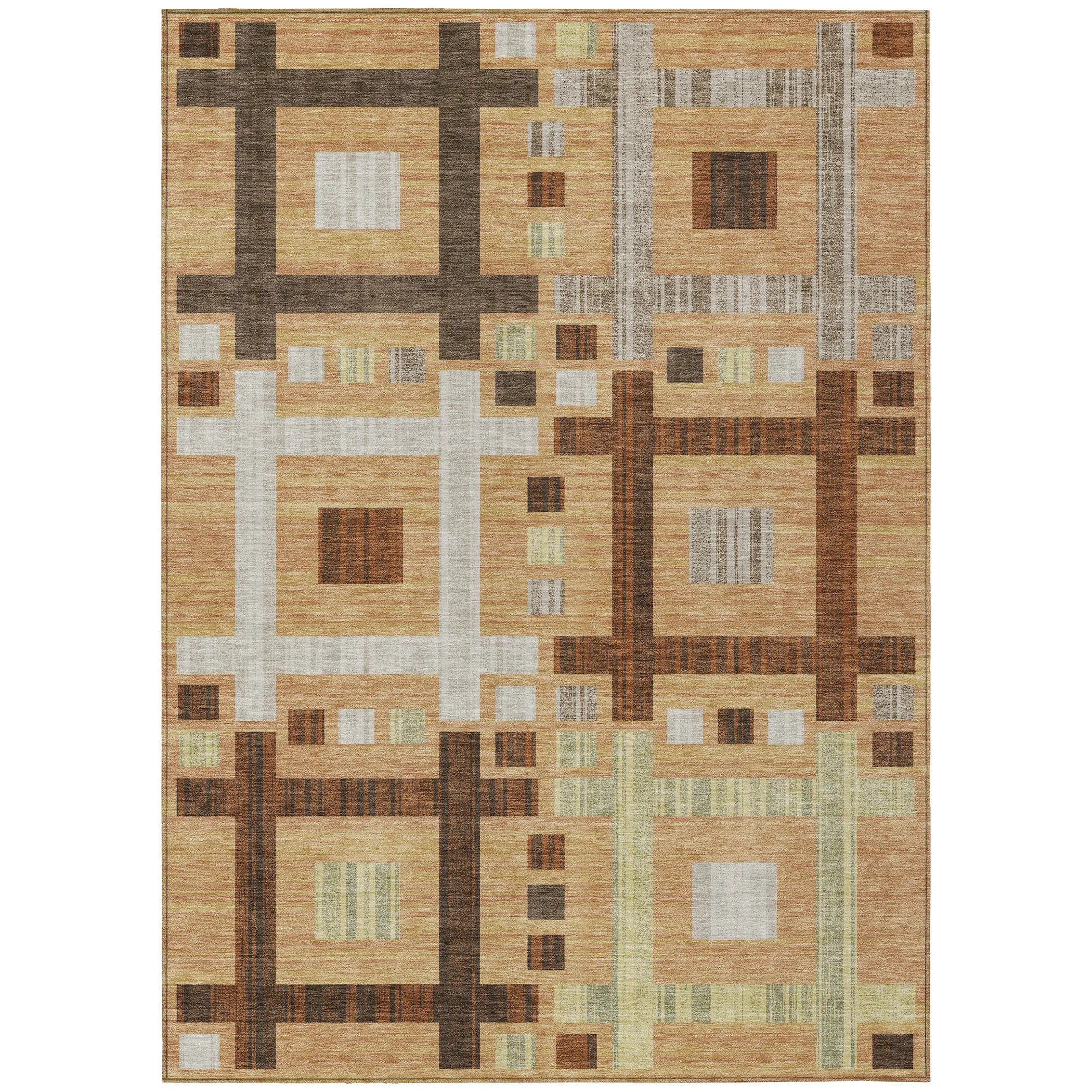 8' X 10' Copper And Brown Geometric Washable Indoor Outdoor Area Rug Homeroots Outdoor