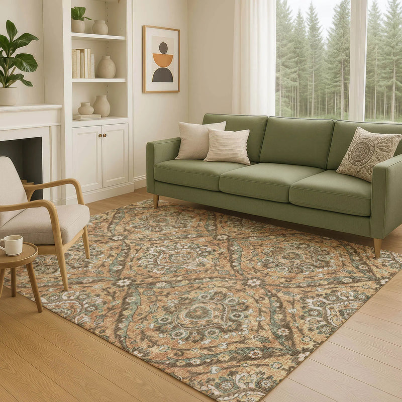 8' X 10' Copper And Gold Floral Washable Indoor Outdoor Area Rug Homeroots Outdoor