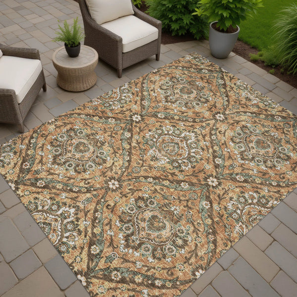 8' X 10' Copper And Gold Floral Washable Indoor Outdoor Area Rug Homeroots Outdoor