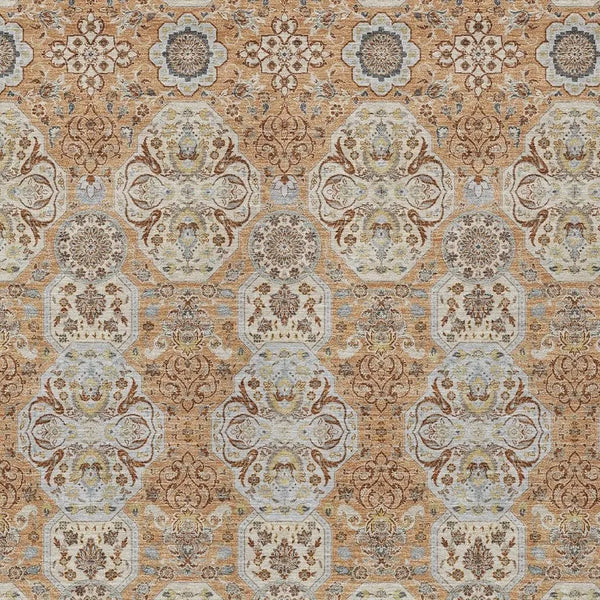 8' X 10' Copper And Gold Floral Washable Indoor Outdoor Area Rug Homeroots Outdoor
