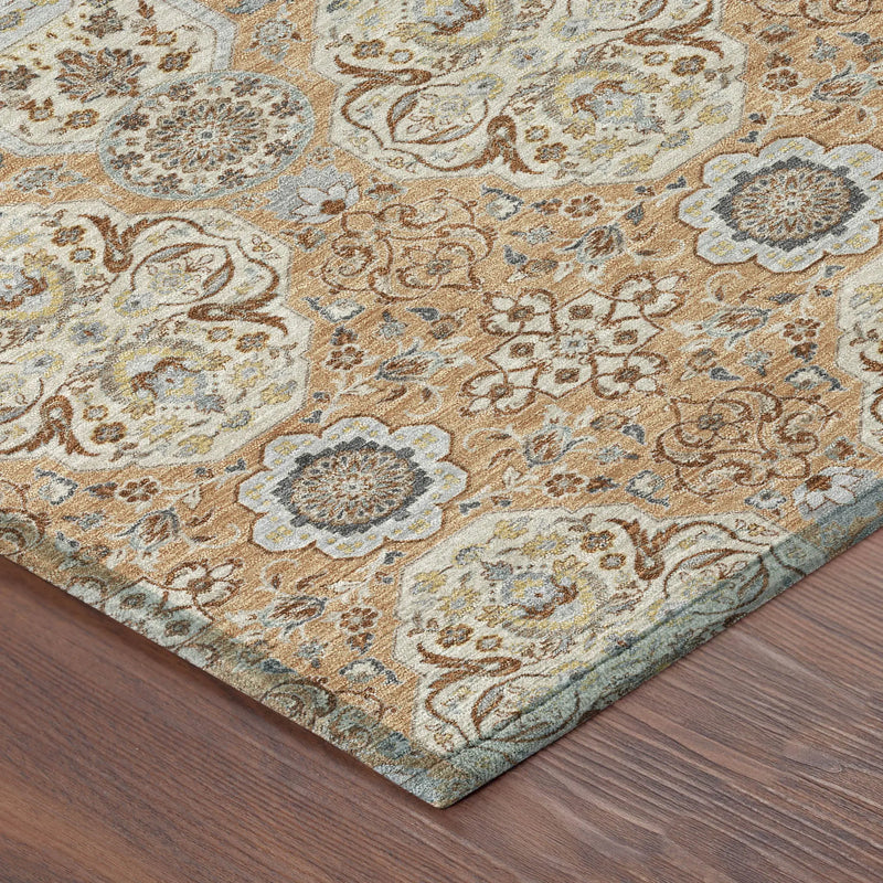 8' X 10' Copper And Gold Floral Washable Indoor Outdoor Area Rug Homeroots Outdoor