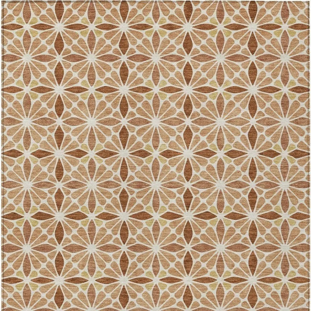 8' X 10' Copper And Gold Geometric Washable Indoor Outdoor Area Rug Homeroots Outdoor