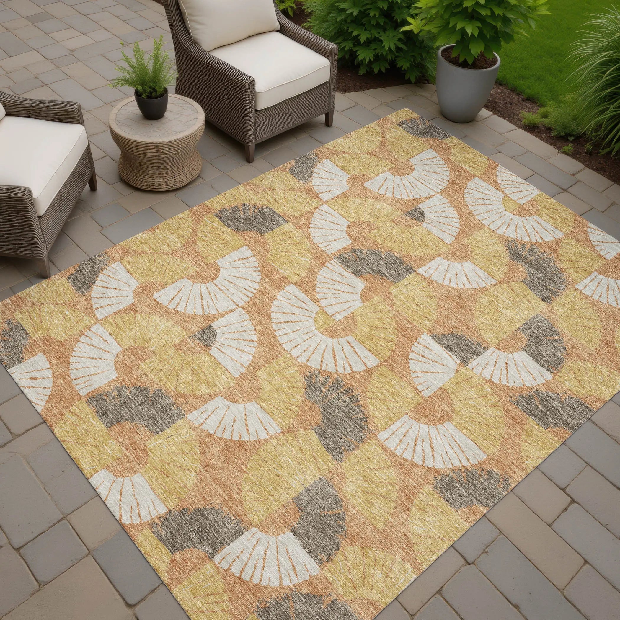 8' X 10' Copper And Gold Geometric Washable Indoor Outdoor Area Rug Homeroots Outdoor