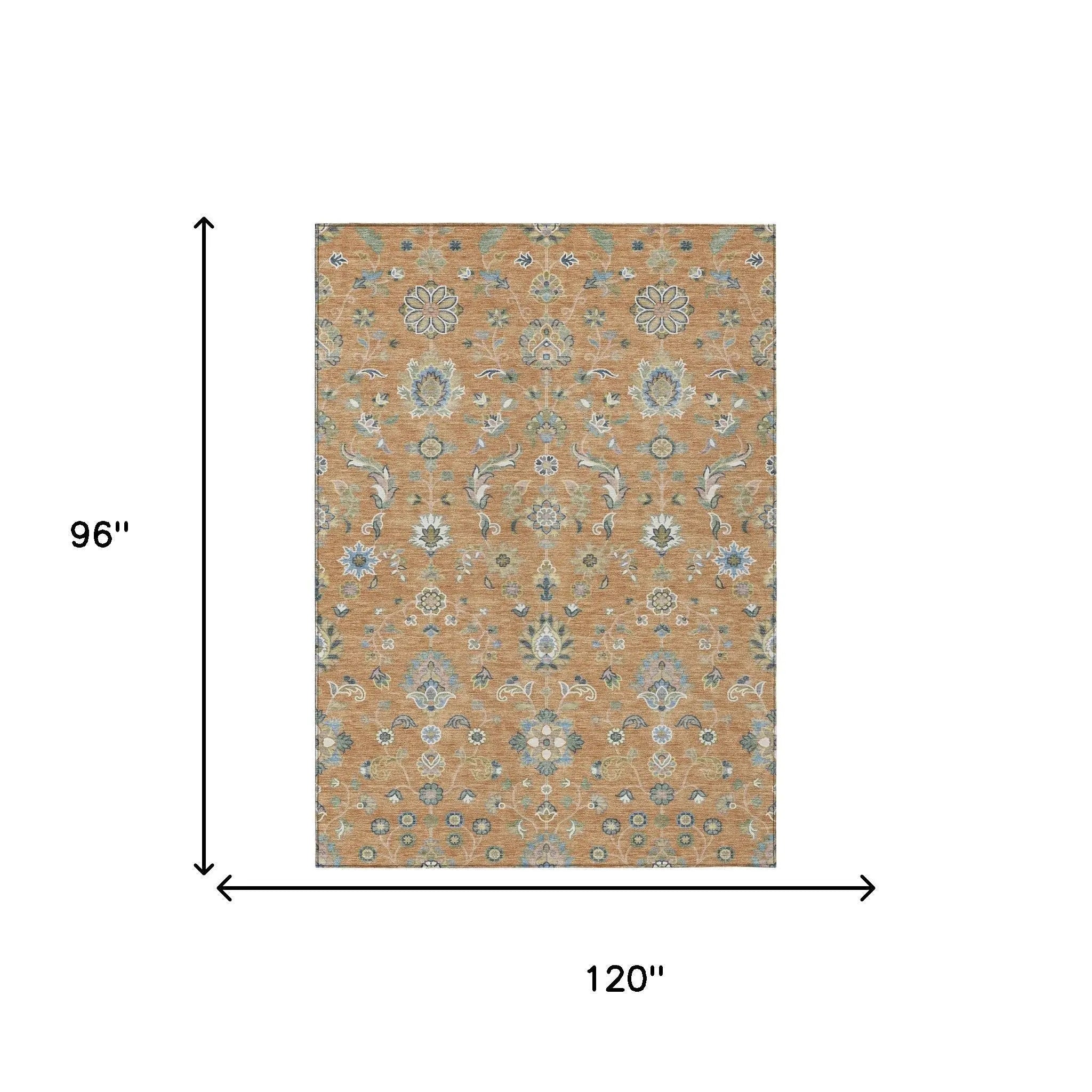 8' X 10' Copper And Green Abstract Washable Indoor Outdoor Area Rug Homeroots Outdoor