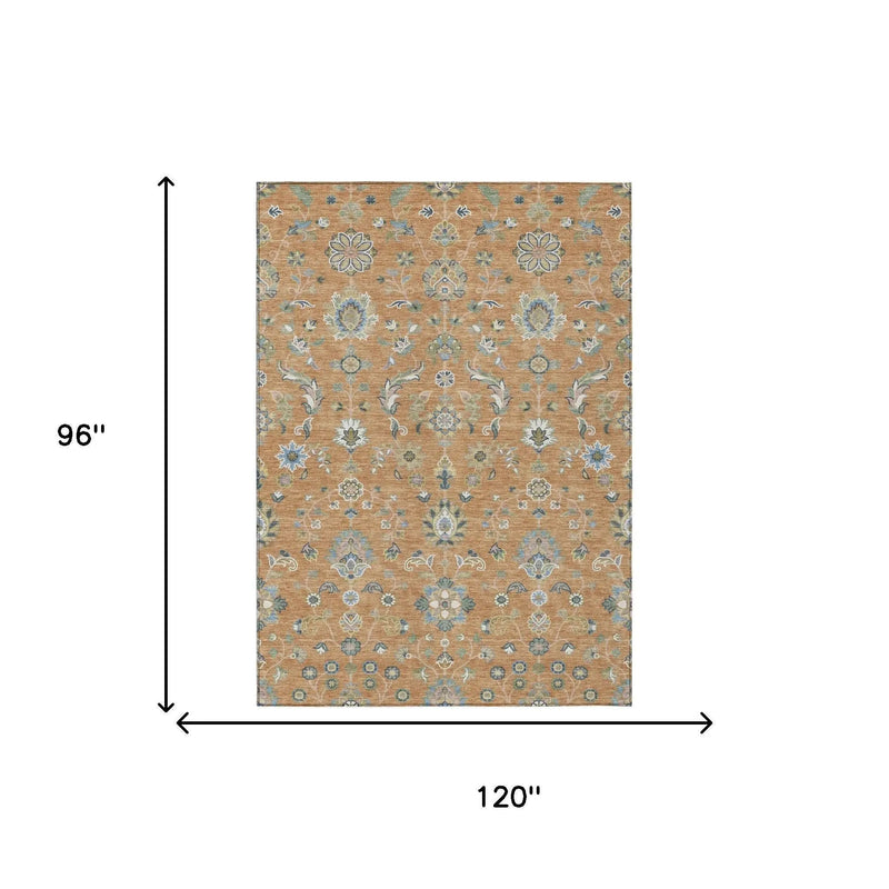 8' X 10' Copper And Green Abstract Washable Indoor Outdoor Area Rug Homeroots Outdoor