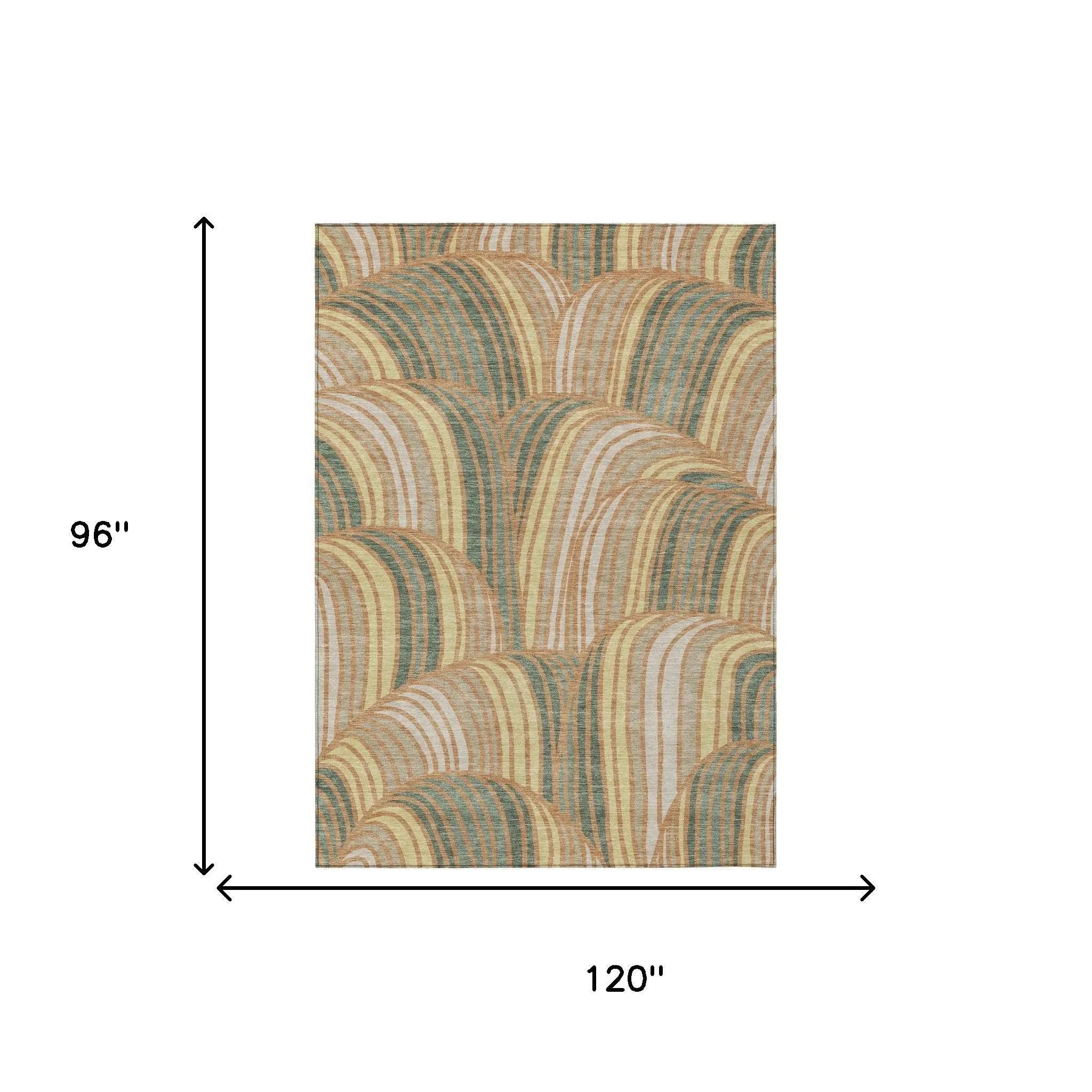 8' X 10' Copper And Green Abstract Washable Indoor Outdoor Area Rug Homeroots Outdoor