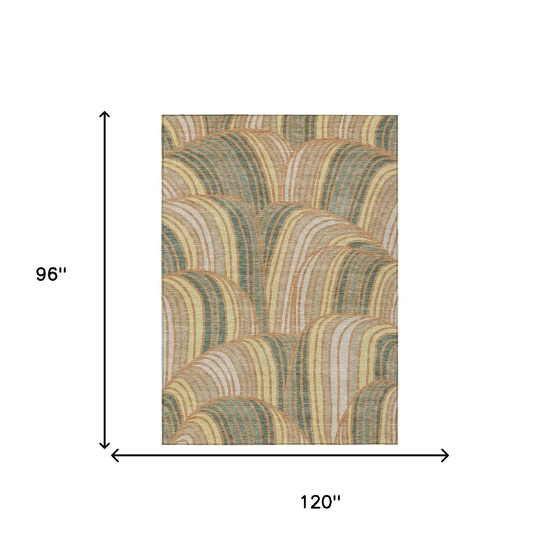 8' X 10' Copper And Green Abstract Washable Indoor Outdoor Area Rug Homeroots Outdoor
