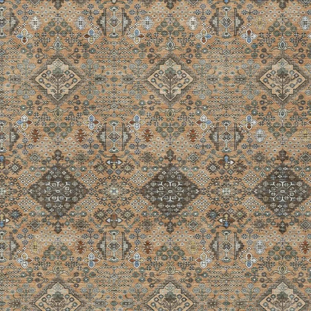 8' X 10' Copper And Green Geometric Washable Indoor Outdoor Area Rug Homeroots Outdoor