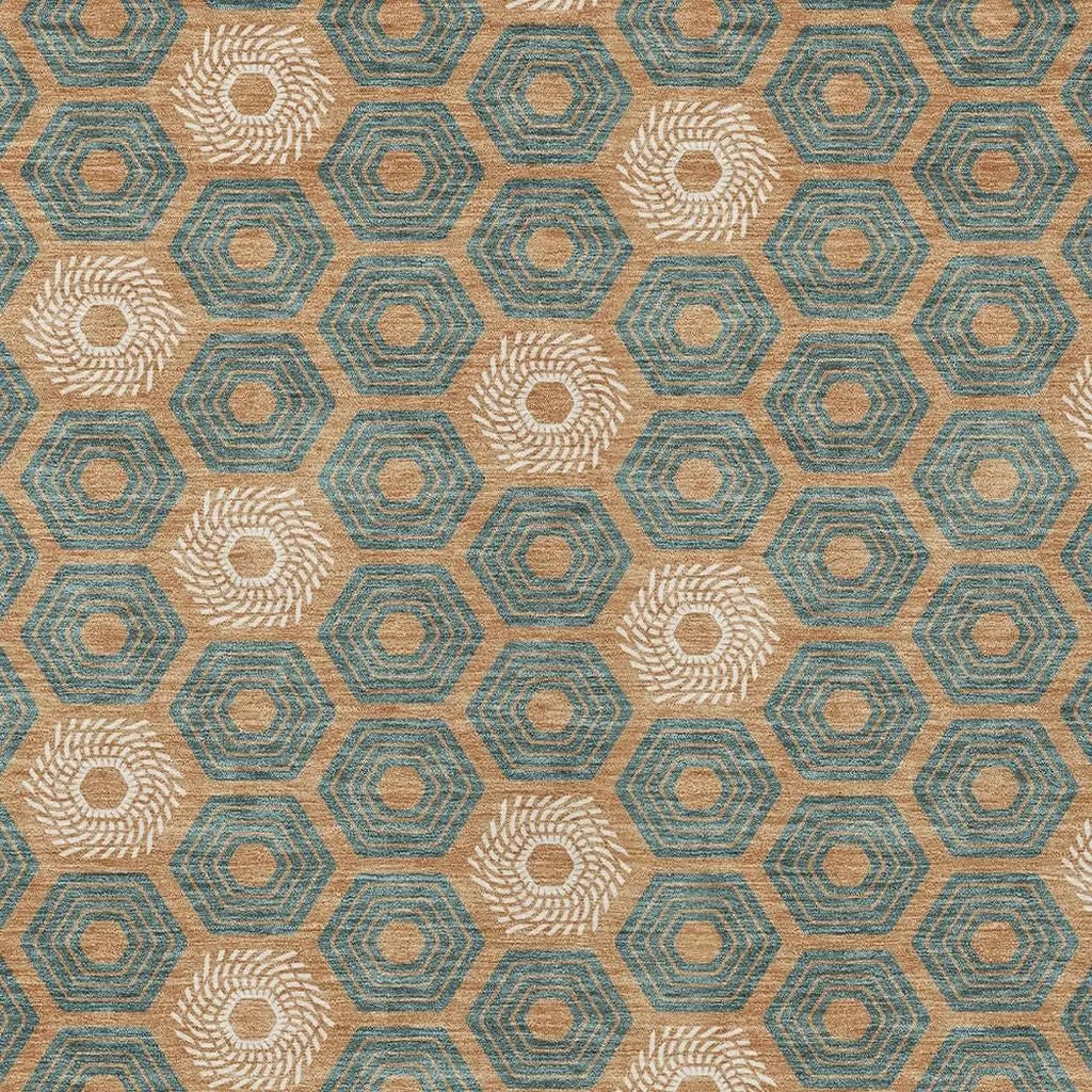 8' X 10' Copper And Green Geometric Washable Indoor Outdoor Area Rug Homeroots Outdoor