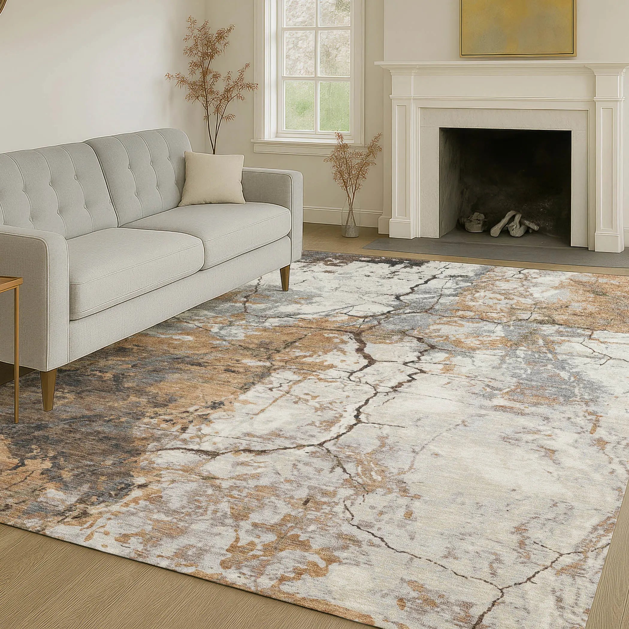 8' X 10' Copper And Ivory Abstract Washable Indoor Outdoor Area Rug Homeroots Outdoor