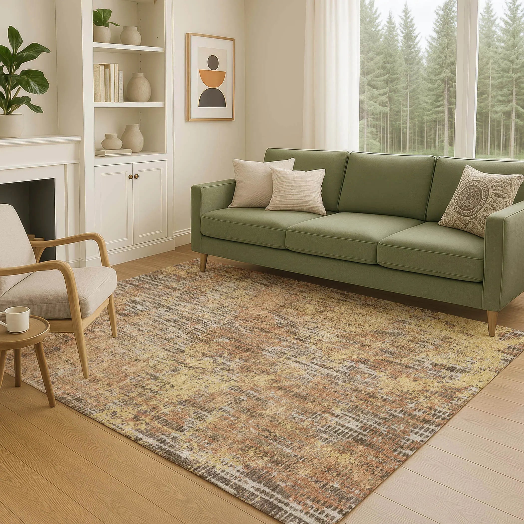 8' X 10' Copper And Ivory Abstract Washable Indoor Outdoor Area Rug Homeroots Outdoor