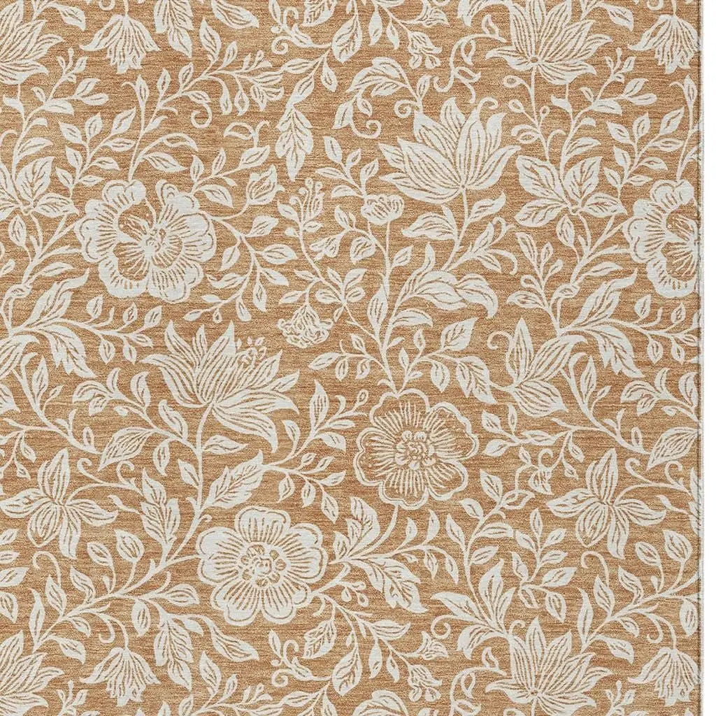 8' X 10' Copper And Ivory Floral Washable Indoor Outdoor Area Rug Homeroots Outdoor