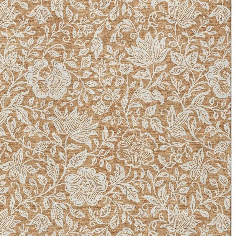 8' X 10' Copper And Ivory Floral Washable Indoor Outdoor Area Rug Homeroots Outdoor