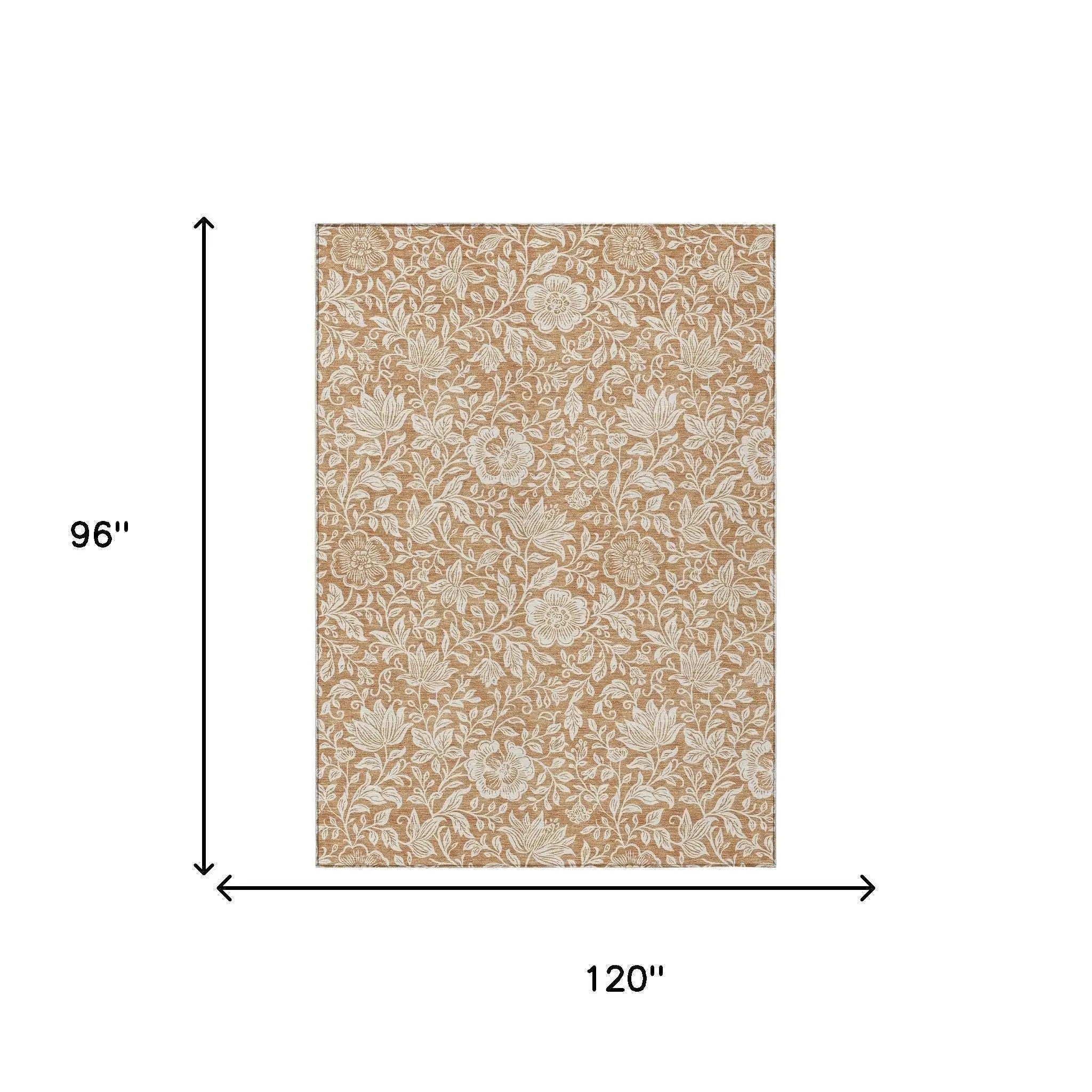 8' X 10' Copper And Ivory Floral Washable Indoor Outdoor Area Rug Homeroots Outdoor