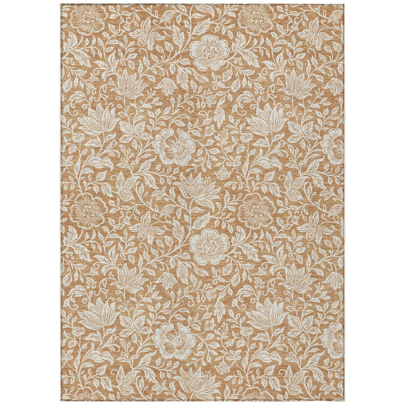 8' X 10' Copper And Ivory Floral Washable Indoor Outdoor Area Rug Homeroots Outdoor