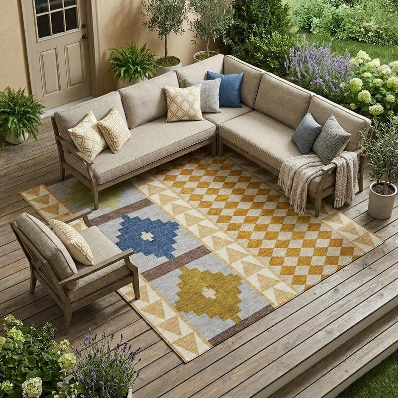 8' X 10' Copper And Ivory Southwestern Washable Indoor Outdoor Area Rug Homeroots Outdoor