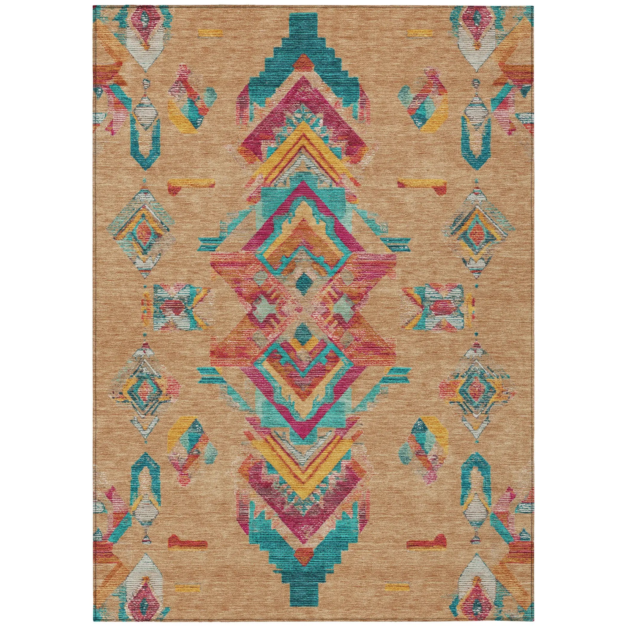 8' X 10' Copper And Ivory Tribal Washable Indoor Outdoor Area Rug Homeroots Outdoor