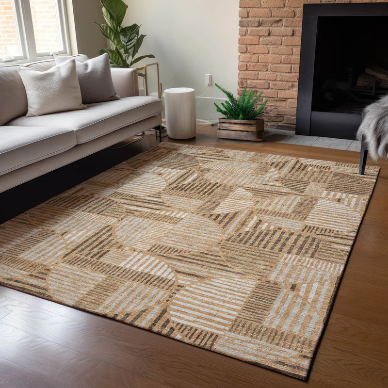 8' X 10' Copper And Khaki Geometric Washable Indoor Outdoor Area Rug Homeroots Outdoor