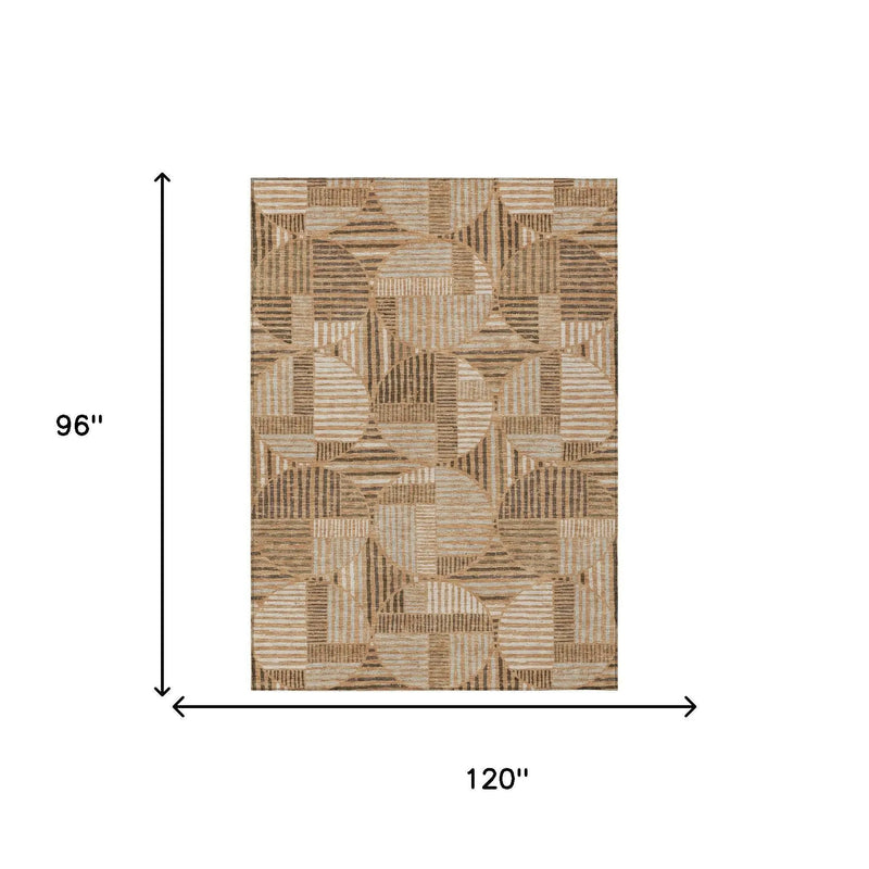 8' X 10' Copper And Khaki Geometric Washable Indoor Outdoor Area Rug Homeroots Outdoor