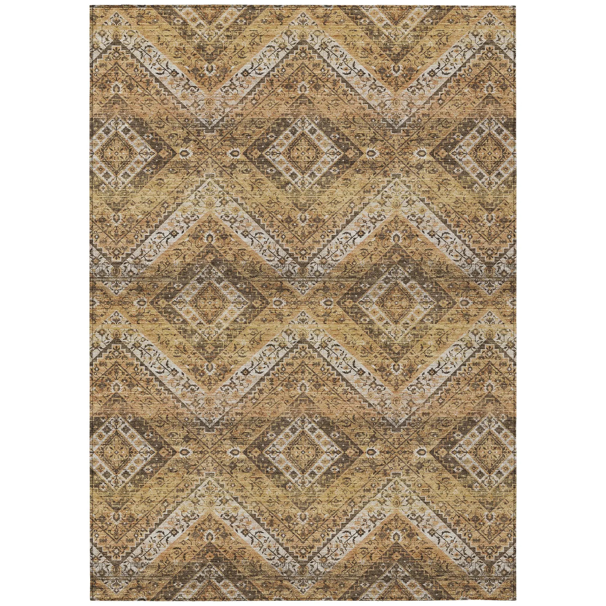 8' X 10' Copper And Khaki Tribal Washable Indoor Outdoor Area Rug Homeroots Outdoor