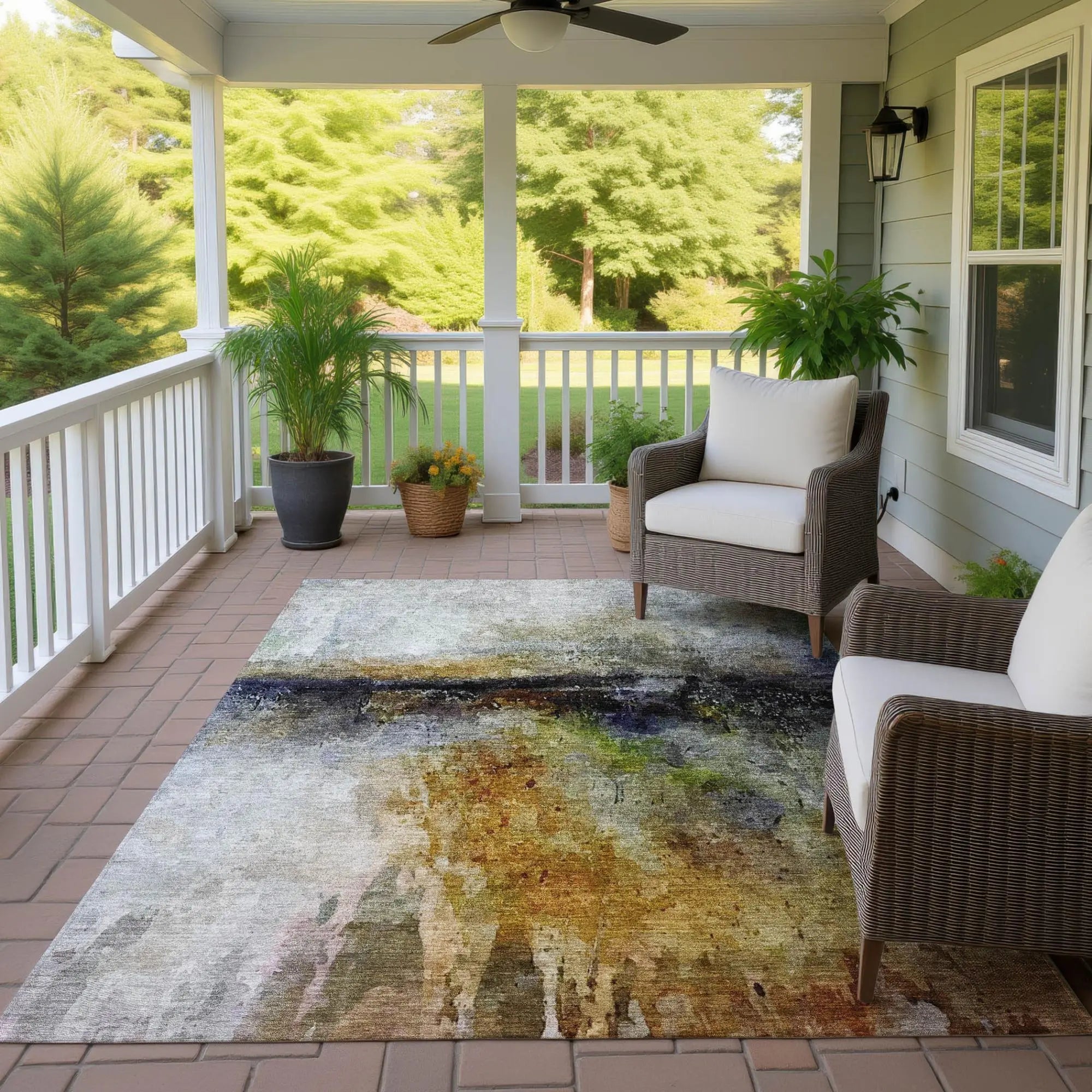 8' X 10' Copper And Orange Abstract Washable Indoor Outdoor Area Rug Homeroots Outdoor