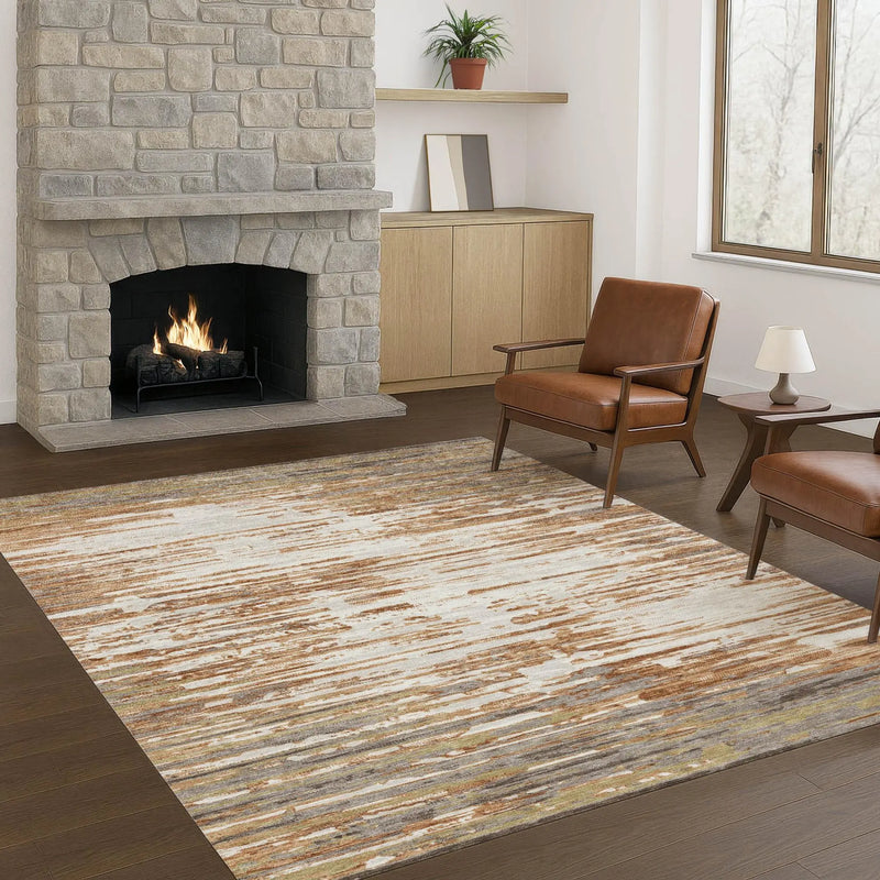 8' X 10' Copper And Orange Abstract Washable Indoor Outdoor Area Rug Homeroots Outdoor