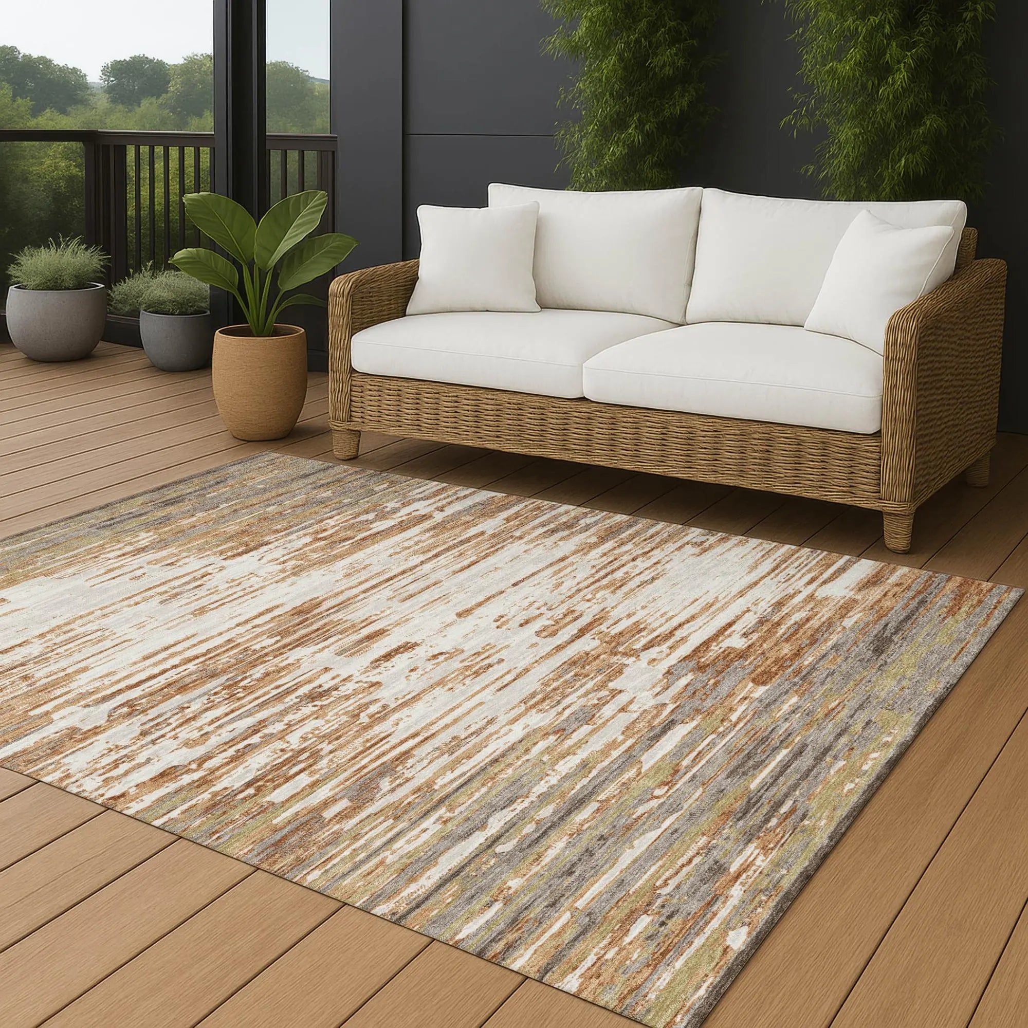 8' X 10' Copper And Orange Abstract Washable Indoor Outdoor Area Rug Homeroots Outdoor