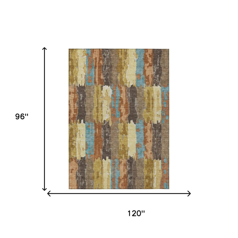 8' X 10' Copper And Orange Abstract Washable Indoor Outdoor Area Rug Homeroots Outdoor