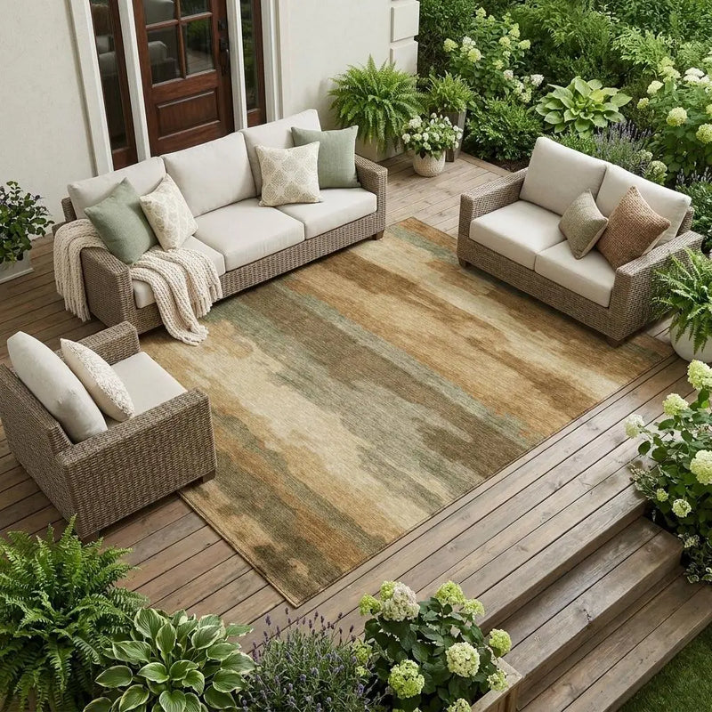 8' X 10' Copper And Orange Abstract Washable Indoor Outdoor Area Rug Homeroots Outdoor