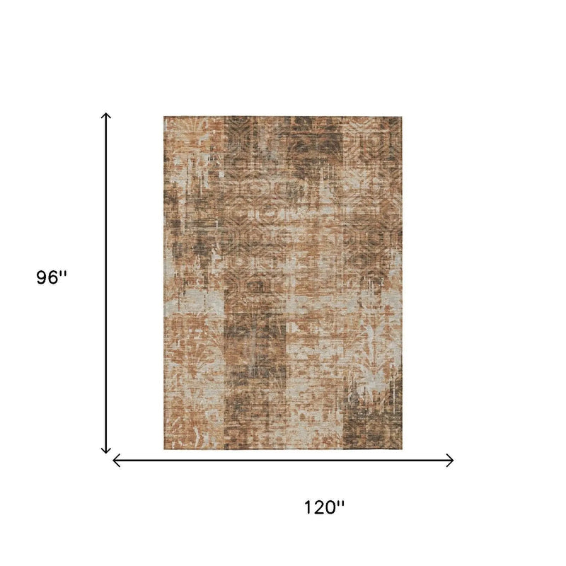 8' X 10' Copper And Orange Abstract Washable Indoor Outdoor Area Rug Homeroots Outdoor