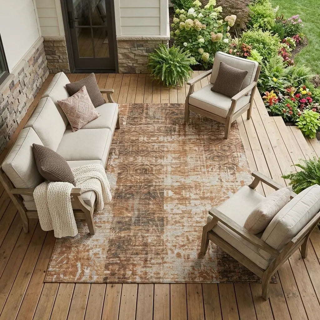8' X 10' Copper And Orange Abstract Washable Indoor Outdoor Area Rug Homeroots Outdoor