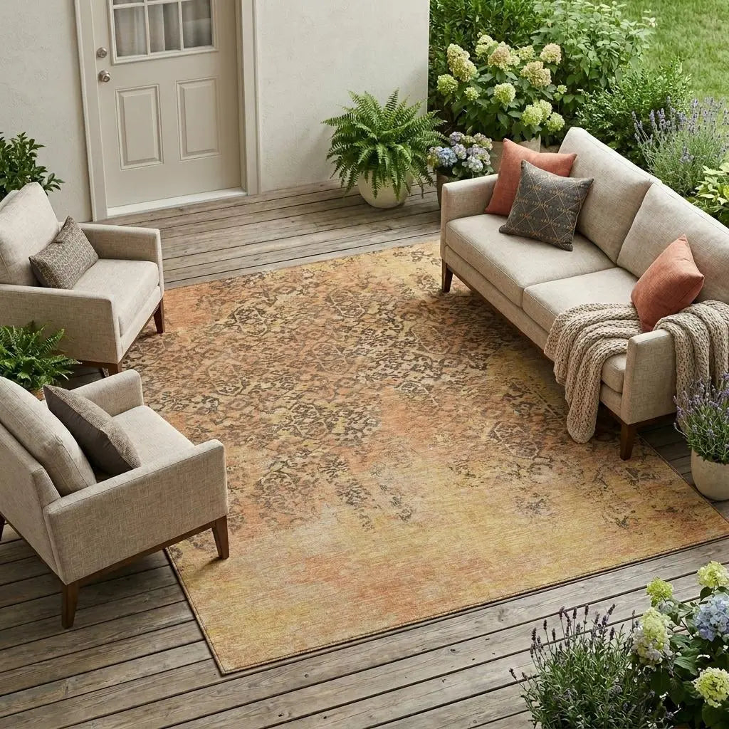 8' X 10' Copper And Orange Abstract Washable Indoor Outdoor Area Rug Homeroots Outdoor