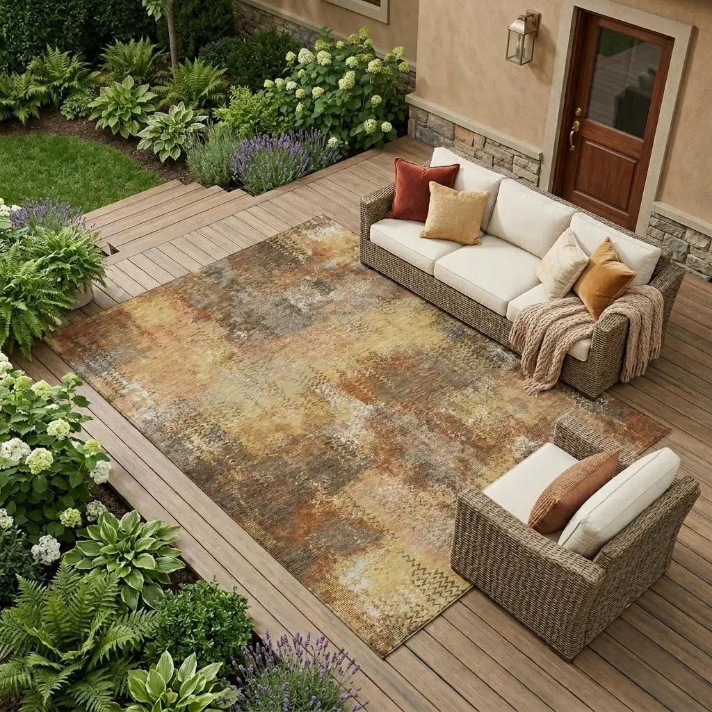 8' X 10' Copper And Orange Abstract Washable Indoor Outdoor Area Rug Homeroots Outdoor