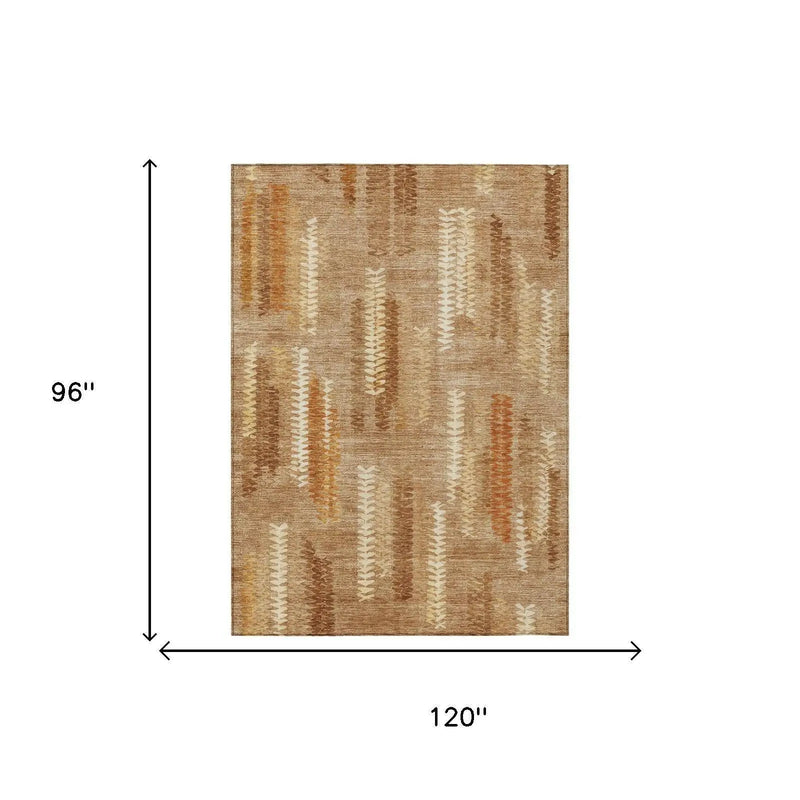 8' X 10' Copper And Orange Abstract Washable Indoor Outdoor Area Rug Homeroots Outdoor