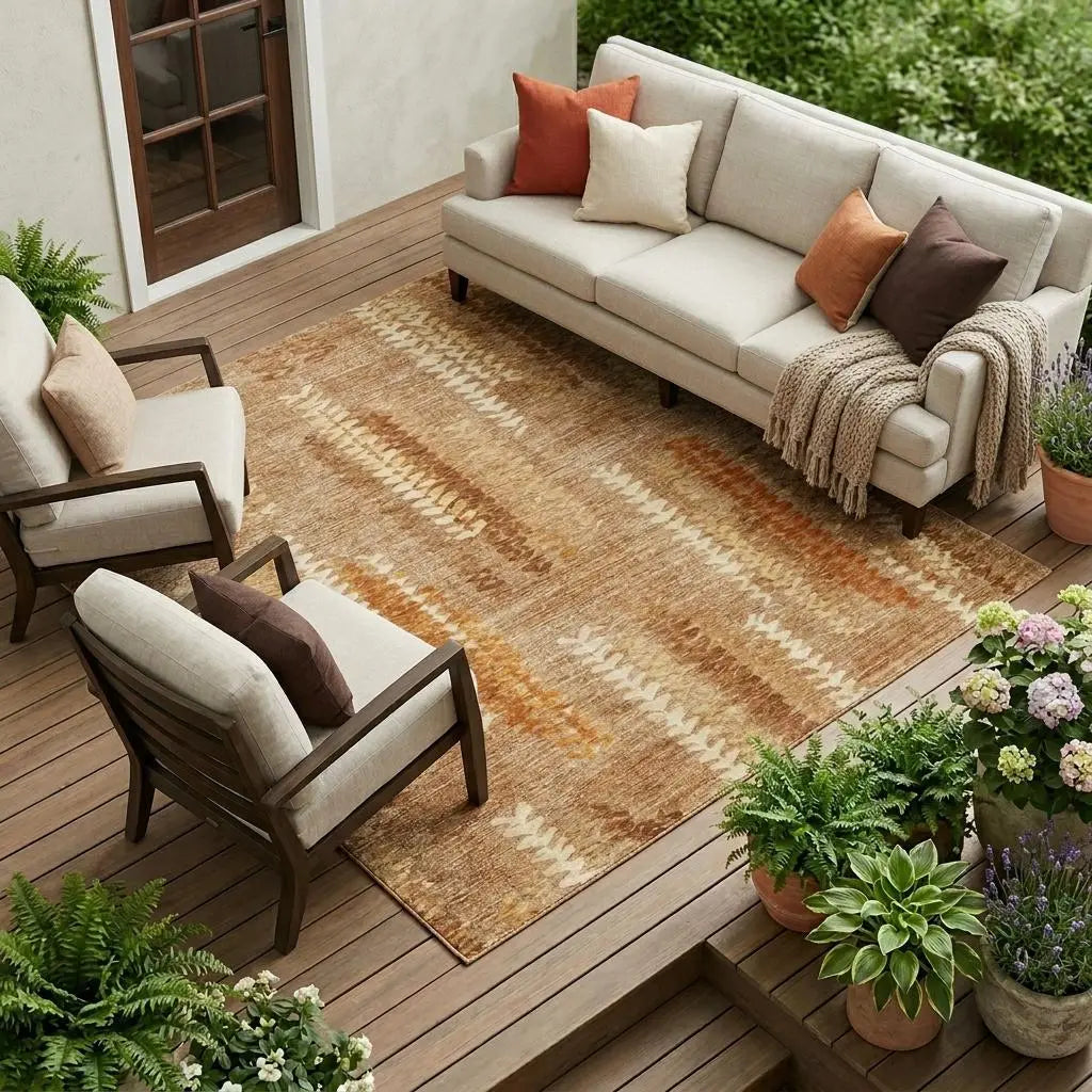 8' X 10' Copper And Orange Abstract Washable Indoor Outdoor Area Rug Homeroots Outdoor