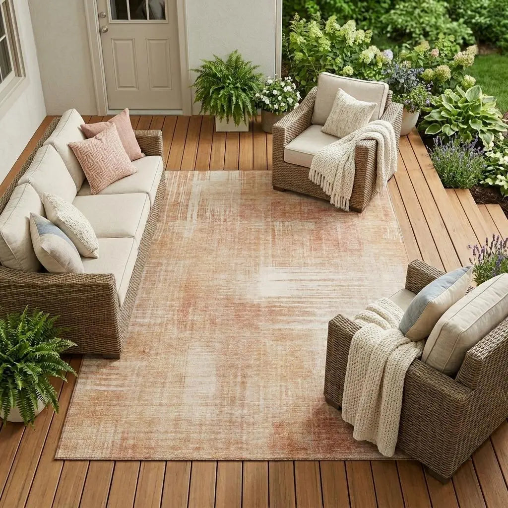 8' X 10' Copper And Orange Abstract Washable Indoor Outdoor Area Rug Homeroots Outdoor