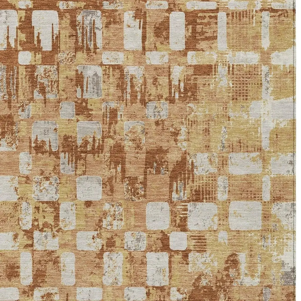 8' X 10' Copper And Orange Abstract Washable Indoor Outdoor Area Rug Homeroots Outdoor