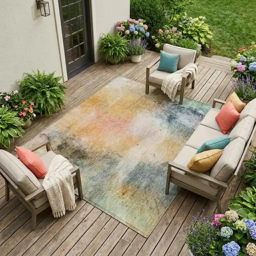 8' X 10' Copper And Orange Abstract Washable Indoor Outdoor Area Rug Homeroots Outdoor