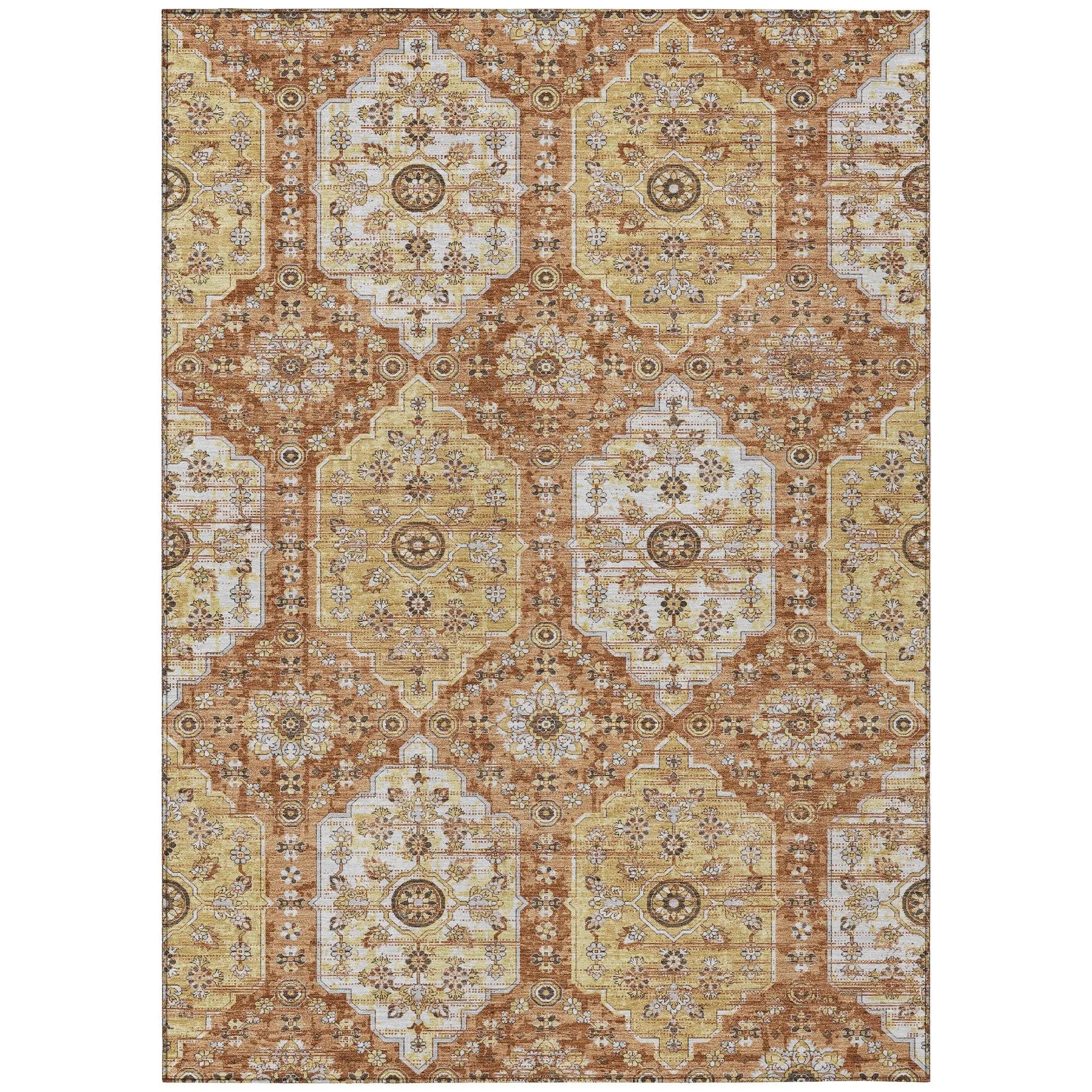 8' X 10' Copper And Orange Damask Washable Indoor Outdoor Area Rug Homeroots Outdoor