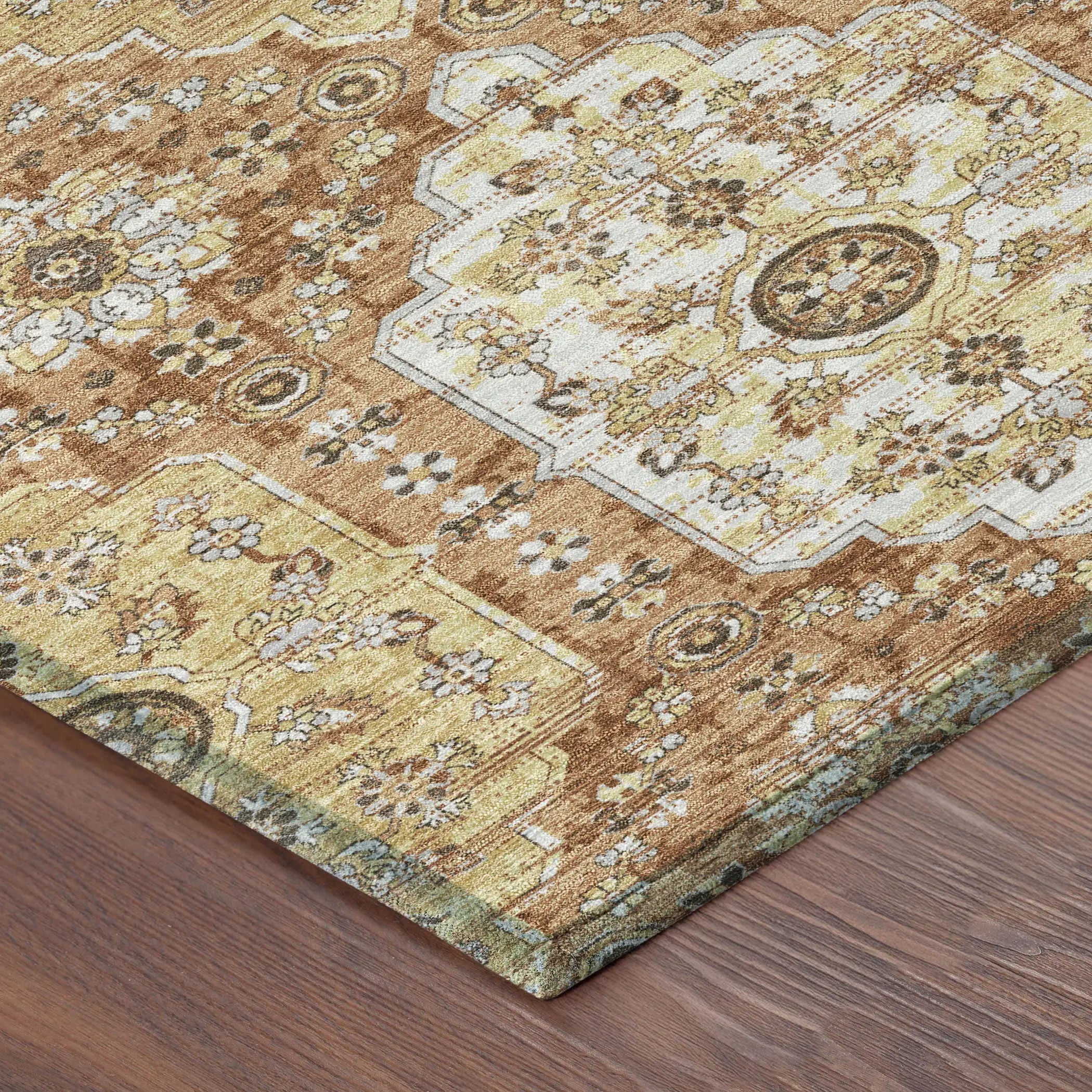 8' X 10' Copper And Orange Damask Washable Indoor Outdoor Area Rug Homeroots Outdoor