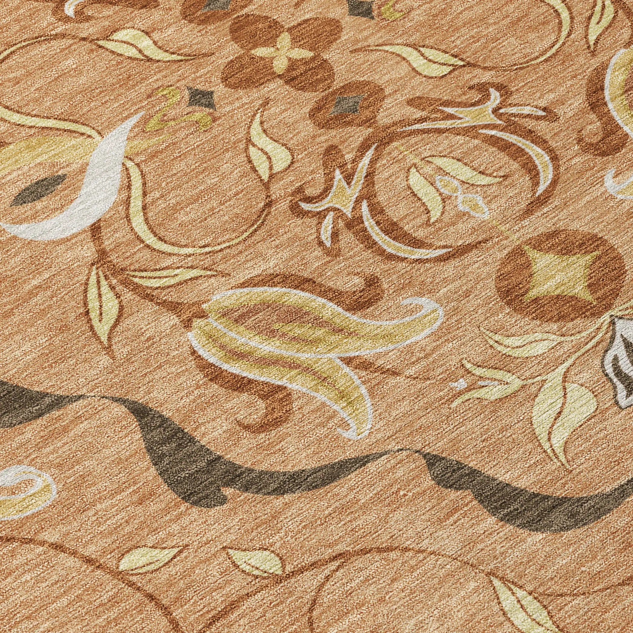 8' X 10' Copper And Orange Damask Washable Indoor Outdoor Area Rug Homeroots Outdoor