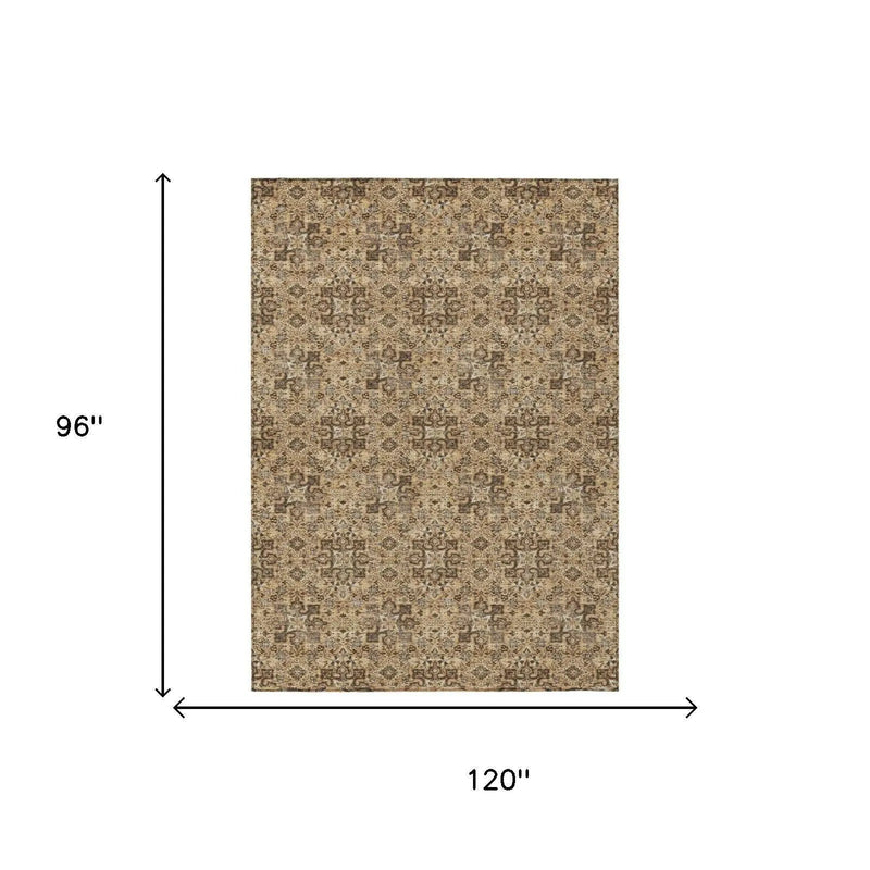 8' X 10' Copper And Orange Damask Washable Indoor Outdoor Area Rug Homeroots Outdoor