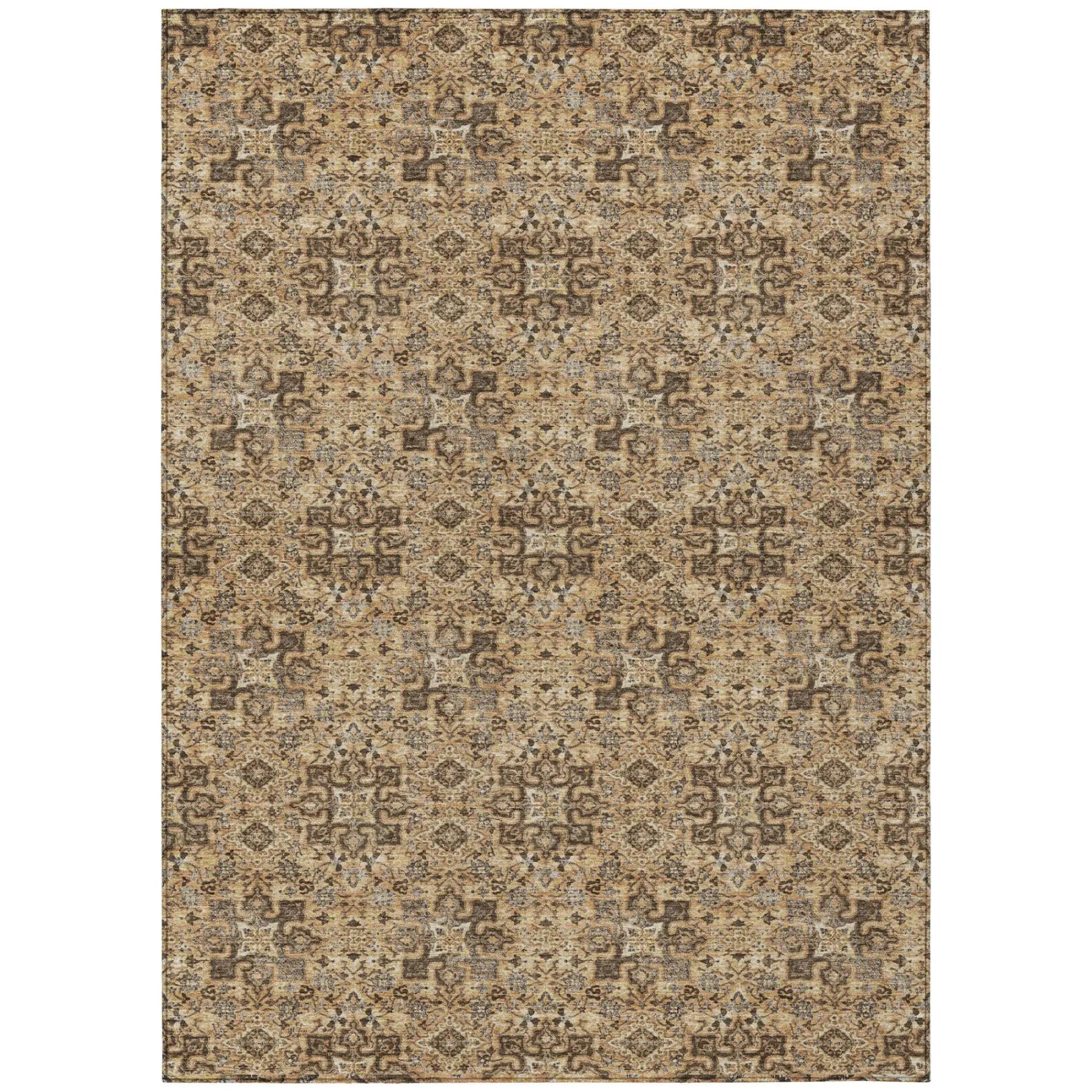 8' X 10' Copper And Orange Damask Washable Indoor Outdoor Area Rug Homeroots Outdoor