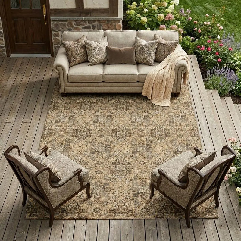 8' X 10' Copper And Orange Damask Washable Indoor Outdoor Area Rug Homeroots Outdoor
