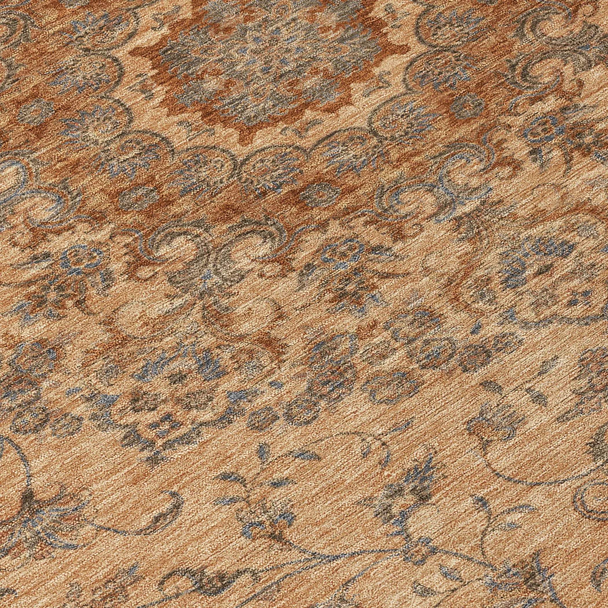 8' X 10' Copper And Orange Floral Medallion Washable Indoor Outdoor Area Rug Homeroots Outdoor