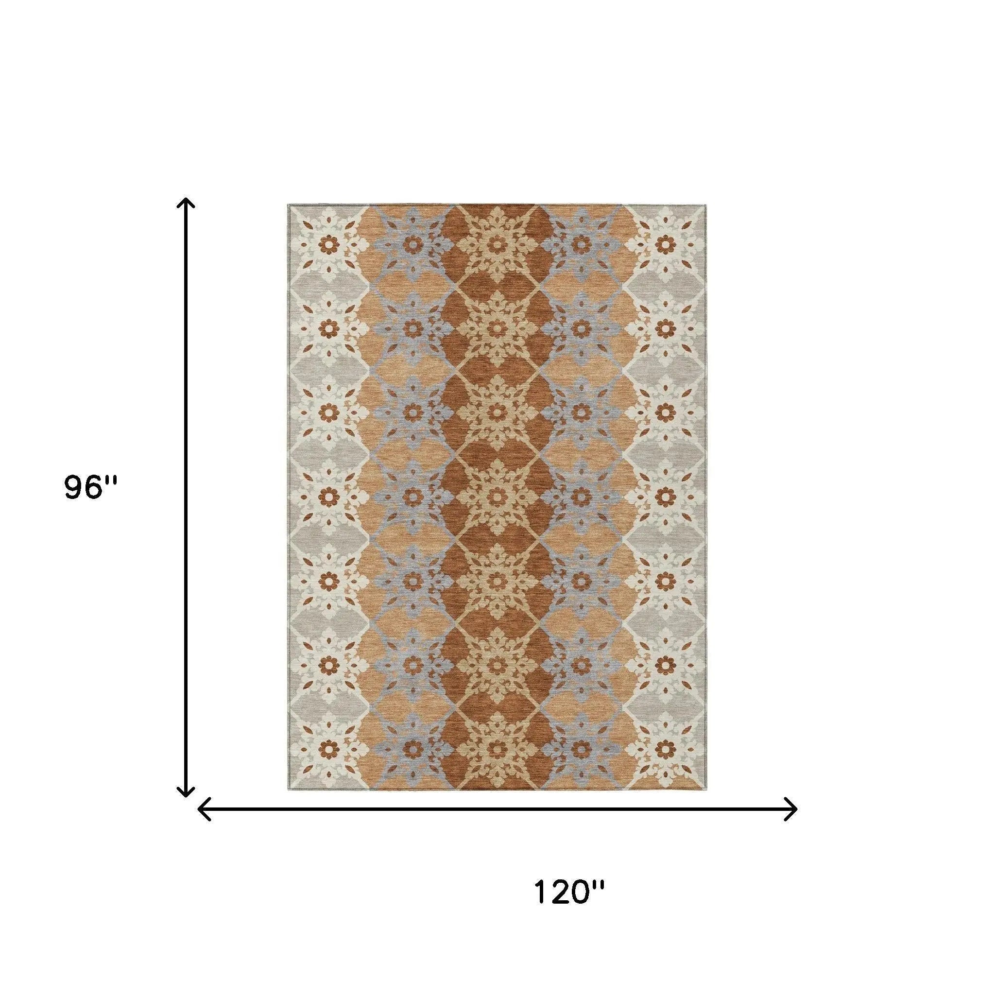 8' X 10' Copper And Orange Floral Medallion Washable Indoor Outdoor Area Rug Homeroots Outdoor