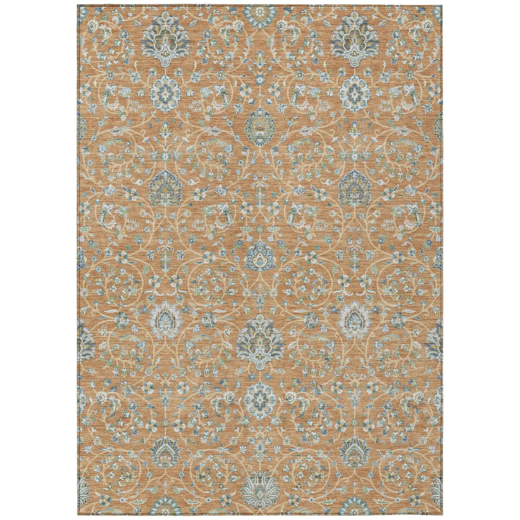 8' X 10' Copper And Orange Floral Washable Indoor Outdoor Area Rug Homeroots Outdoor