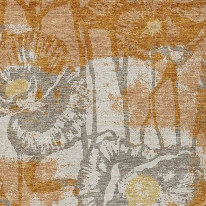 8' X 10' Copper And Orange Floral Washable Indoor Outdoor Area Rug Homeroots Outdoor