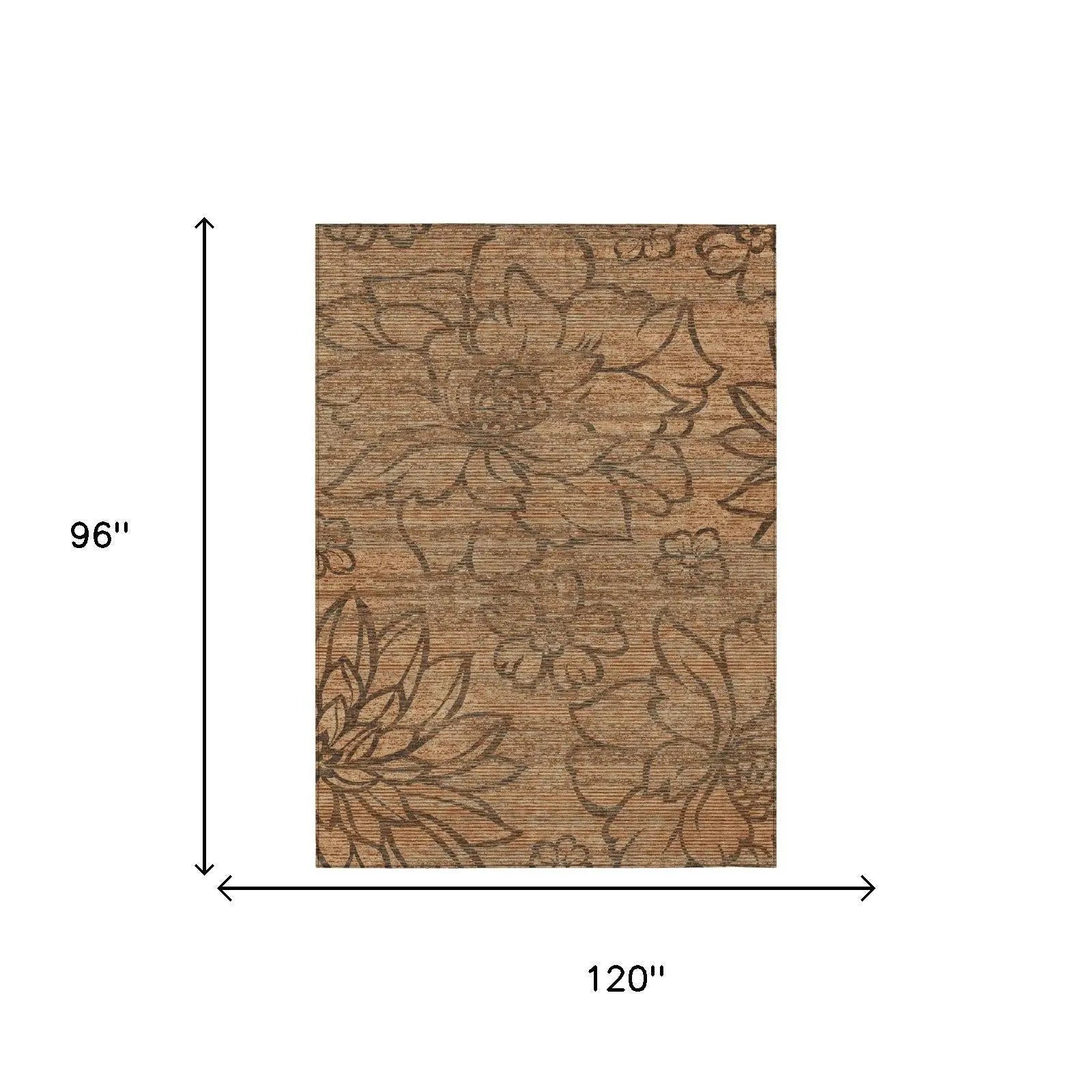 8' X 10' Copper And Orange Floral Washable Indoor Outdoor Area Rug Homeroots Outdoor