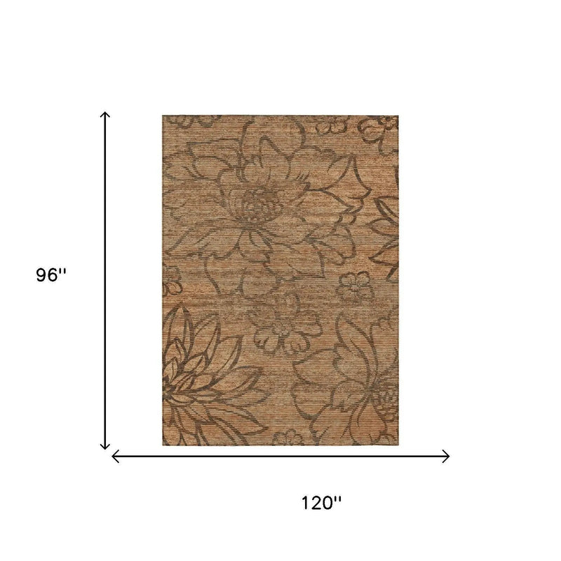 8' X 10' Copper And Orange Floral Washable Indoor Outdoor Area Rug Homeroots Outdoor